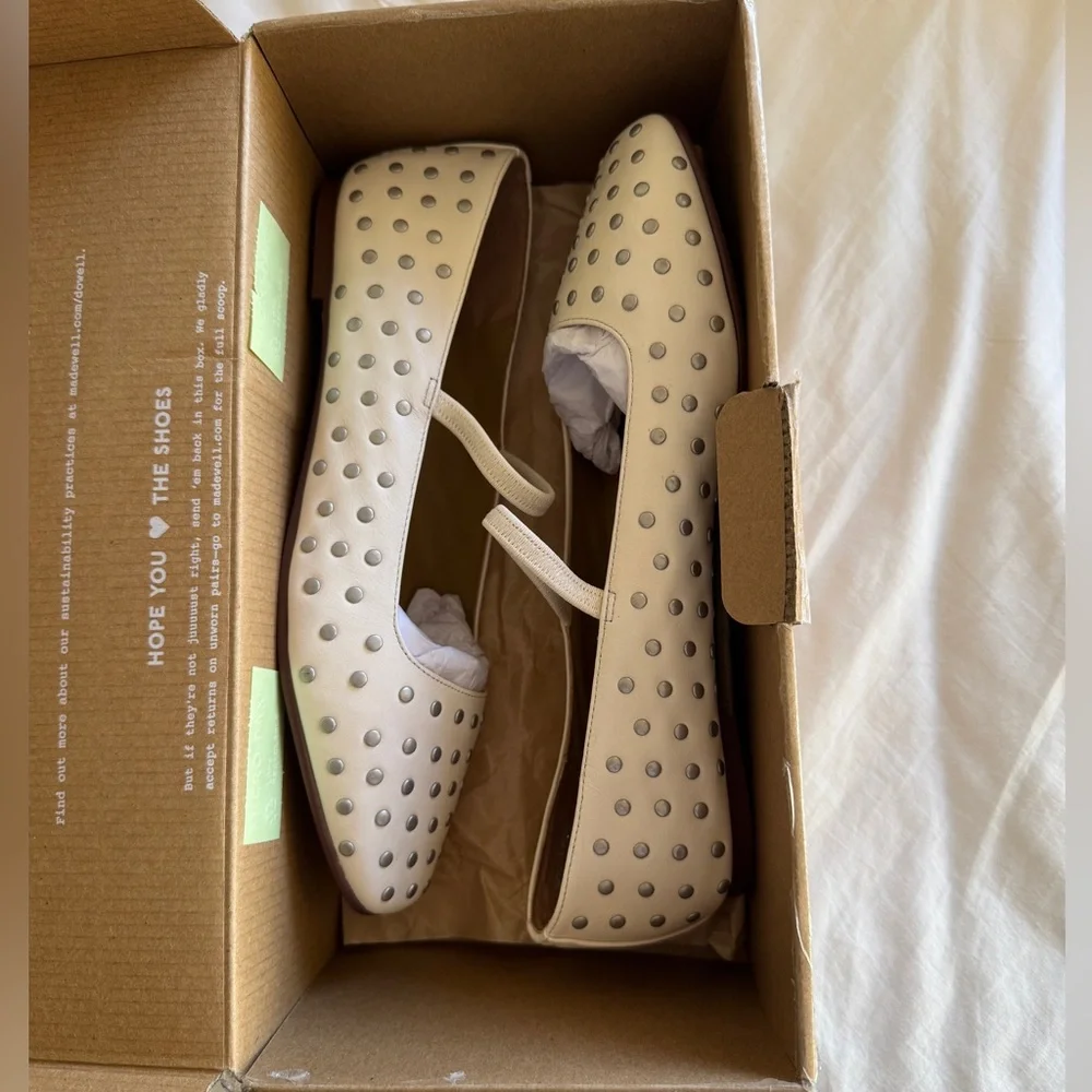 Madewell Leather Greta Studded Ballet Flats in Ecru Size 9.5 - Picture 3 of 8